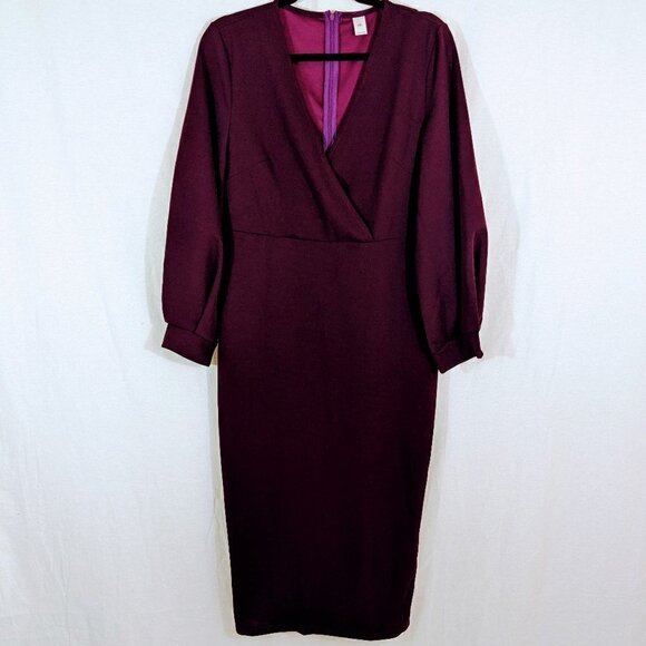 Plum Purple Faux Wrap Holiday Stretch Dress Size 0X - Picture 1 of 5